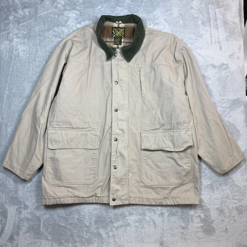 Scottish Greys Barn Jacket Mens XXL Khaki Corduroy Collar Field Coat 90s REPAIR